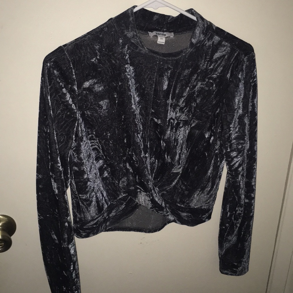 Dark Grey Crushed Velvet Crop Top